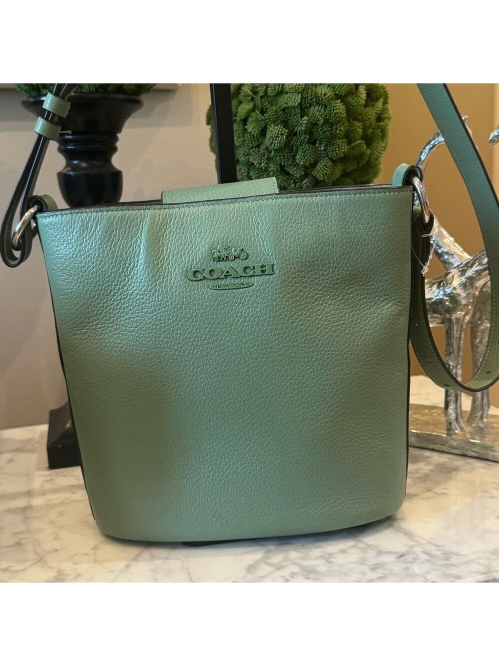 Coach - Sophie Bucket Bag - Soft Green Pebbled Leather Adjustable Strap - EUC